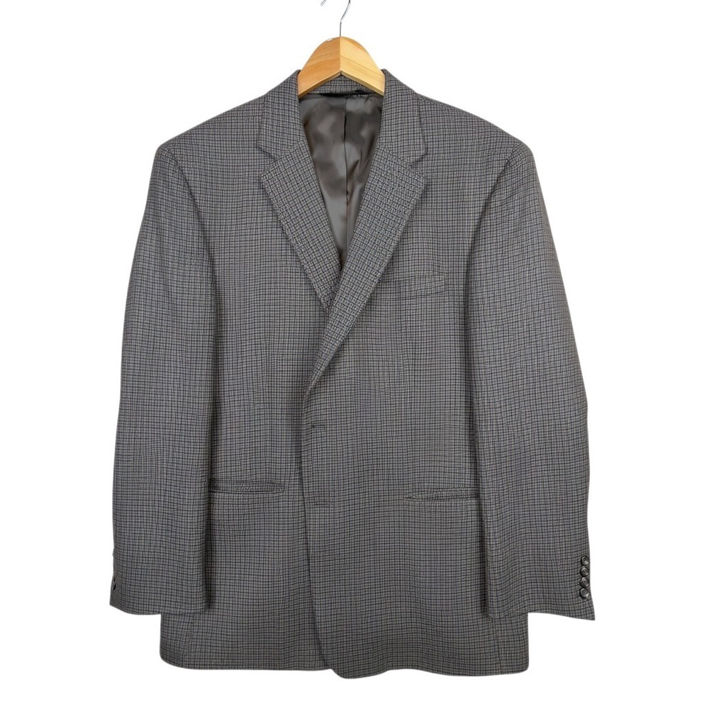 Jos. A. Bank Sport Coat Blazer Mens 46R 100% Wool Tailored Fit Brown Micro Check